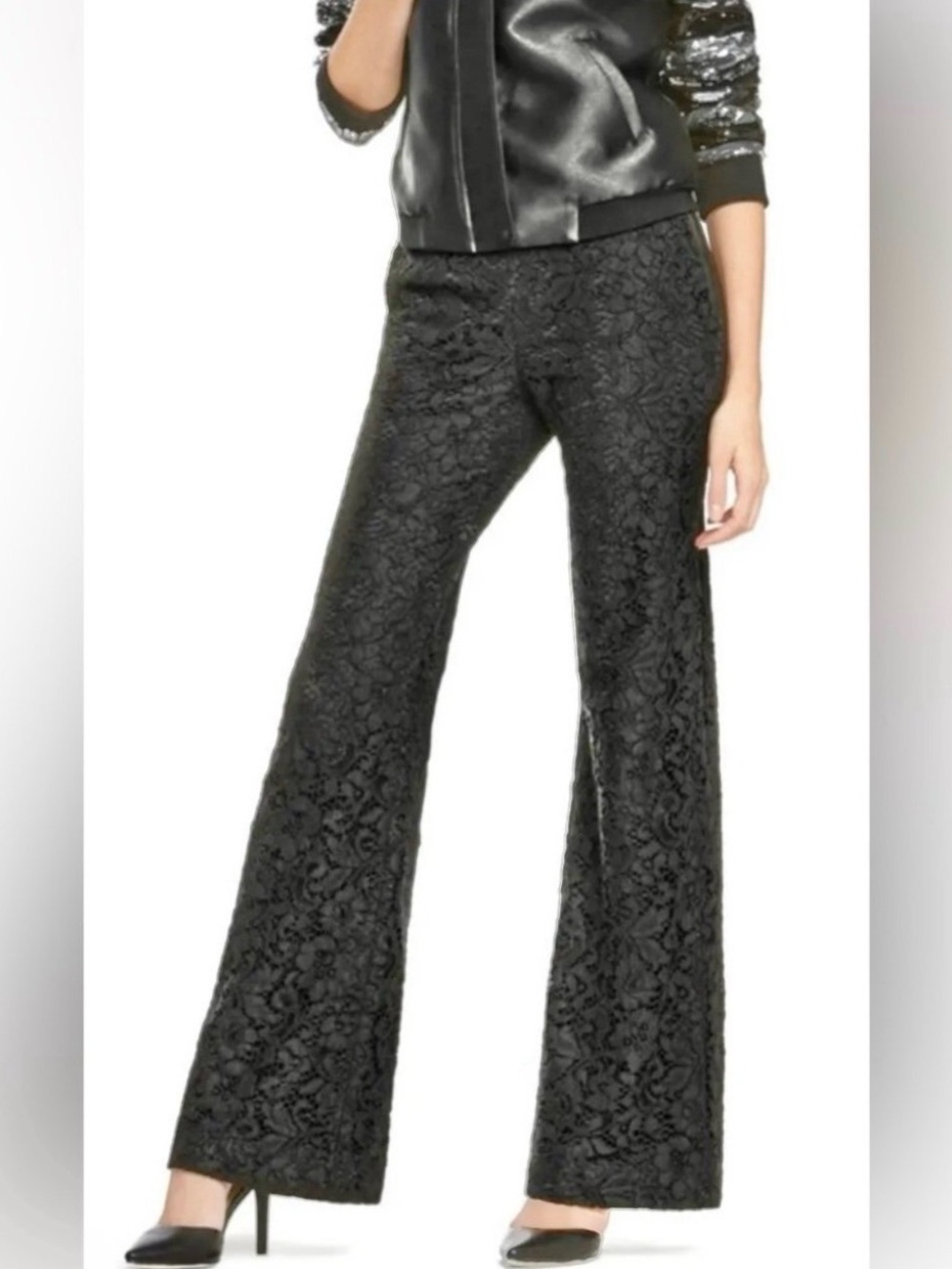 Sandra Darren Floral High Rise Lace Overlay Straight Leg Size 10